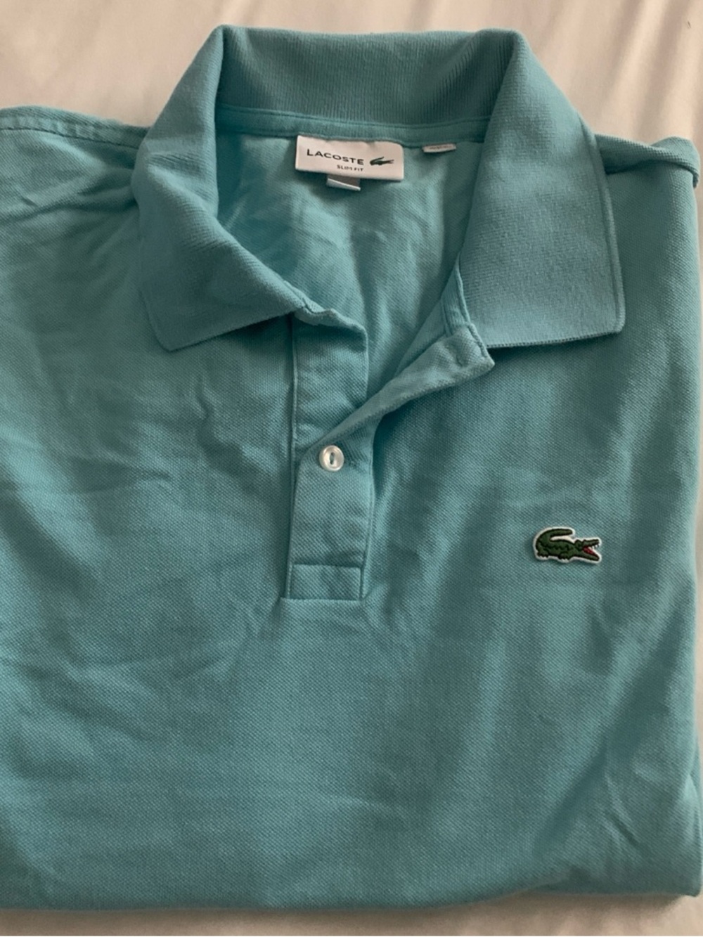Lacoste Slim Fit Light Blue Polo with Embroidered Crocodile